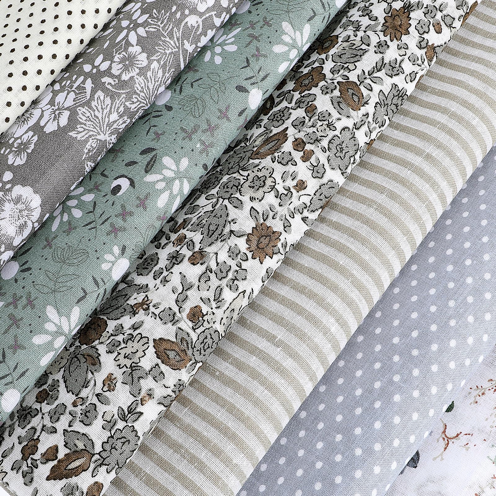 Quilting Fabric Bundles, 7 PCS 20 X 20 Inches Fat Quarters Vintage Fabric Bundles Cotton Squares Patchwork Precut Squares Sheets, Printed Craft Fabric for DIY Handmade Crafting Sewing (Grey)