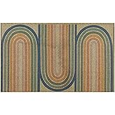 Mohawk Home Rainbow Curves Casual Geometric Tan 1' 6" X 2' 6" Door Mat Perfect for Garage, Porch
