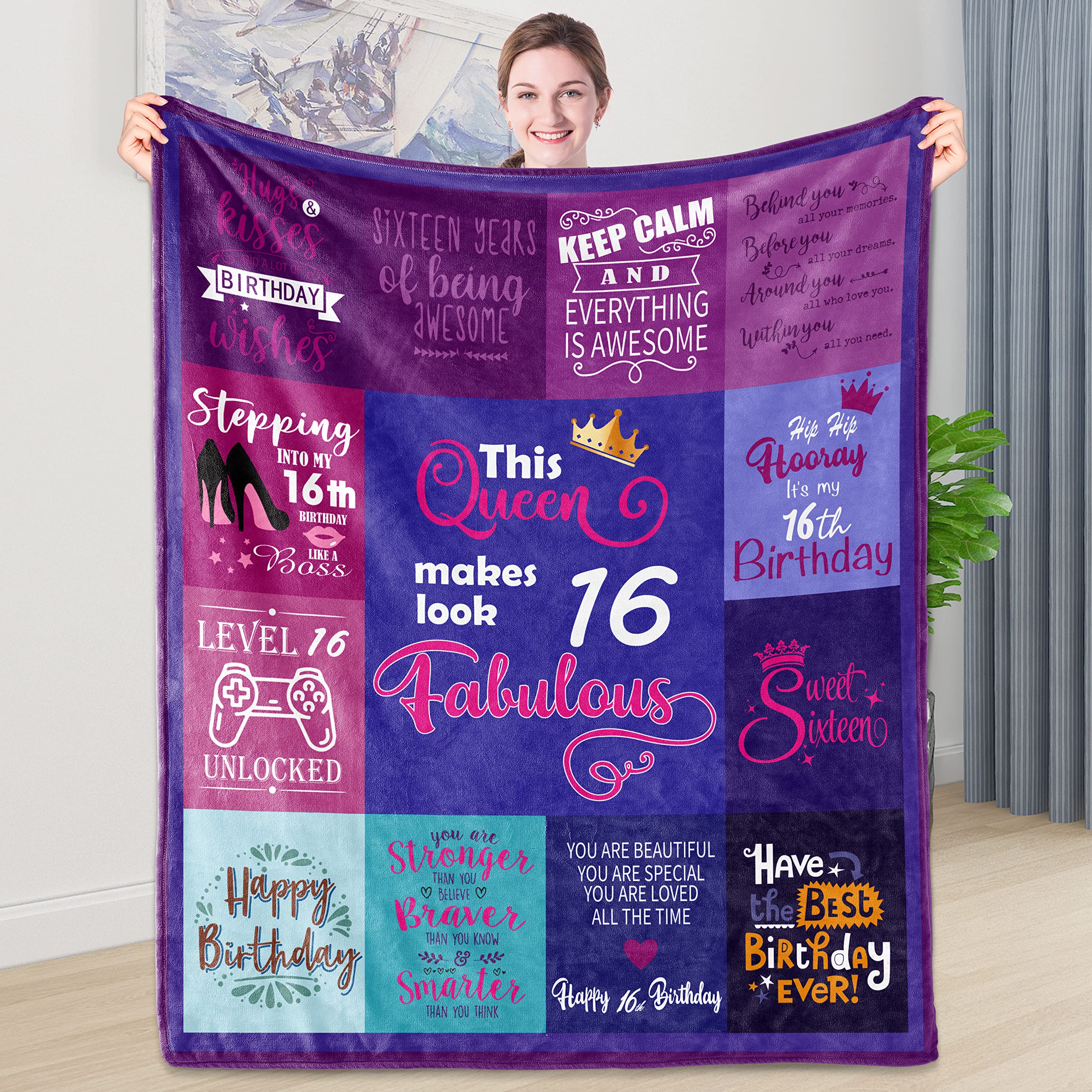 Shoppawhile 16th Birthday Gifts Girl Flannel Blanket 51 * 59inch Sweet 16 Gifts for Girls Gifts for 16 Year Old Daughter Niece Sister