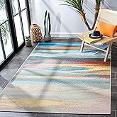 SAFAVIEH Washable Rug Outdoor Barbados Collection - 5'3" x 7'6", Light Blue & Pink, Non-Shedding & Easy to Clean, Ideal for P