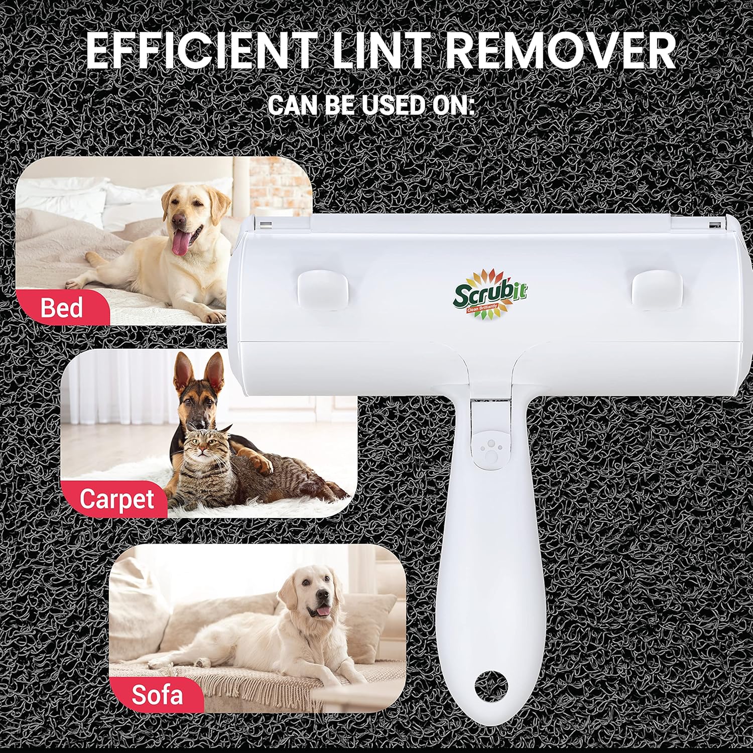 SCRUBIT Pet Hair Remover - Dog & Cat Roller Brush with Built-in Waste Bin - Reusable Animal Lint Removal Tool - Cleans Couch, Beds, Sofas, Cars, and Furniture from Pet Fur and Lint : Pet Supplies