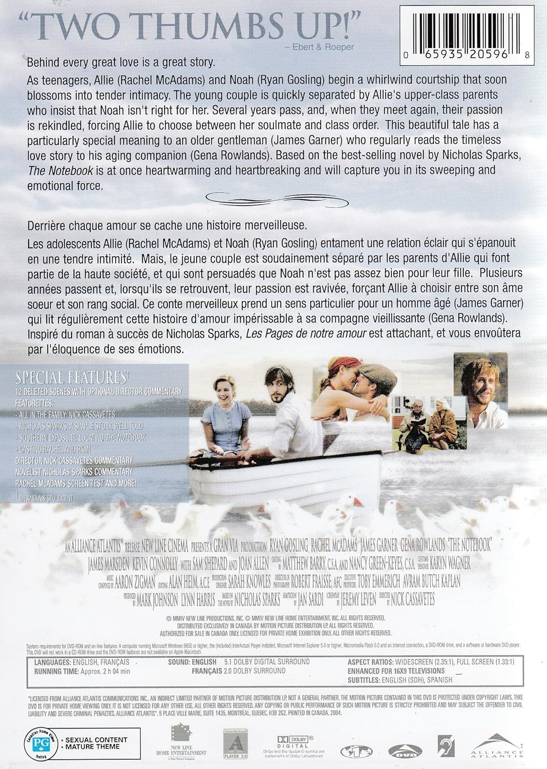 The Notebook Bilingual Amazon Gena Rowlands James Garner Rachel McAdams Ryan Gosling Joan Allen Tim Ivey Starletta DuPois Anthony Michael Q
