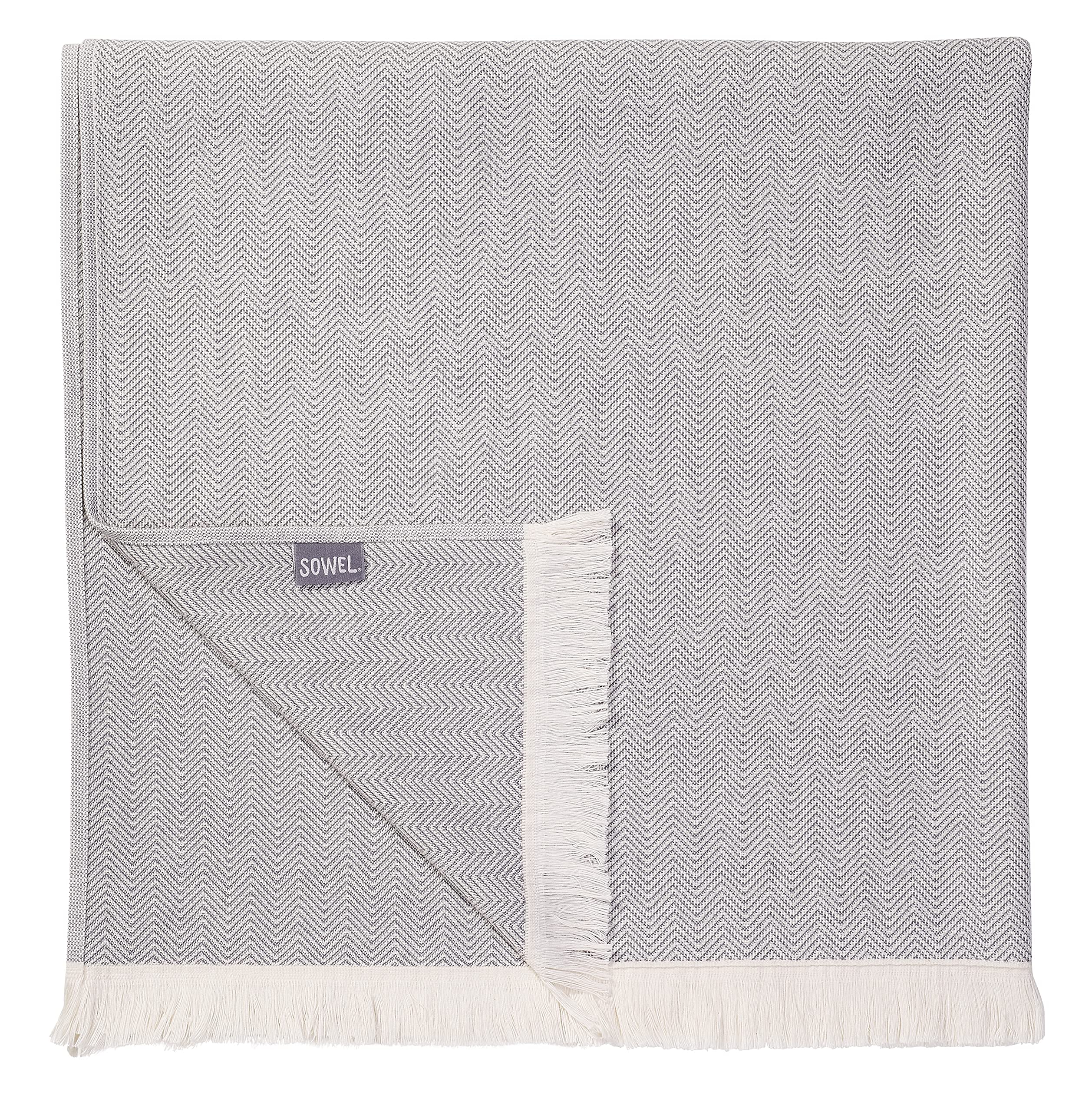 Sowel® Hammam Towel, Fouta Beach Towel, Sauna Towel, 100% Organic Cotton, 100 x 190 cm, Made in Portugal, Grey/Ecru