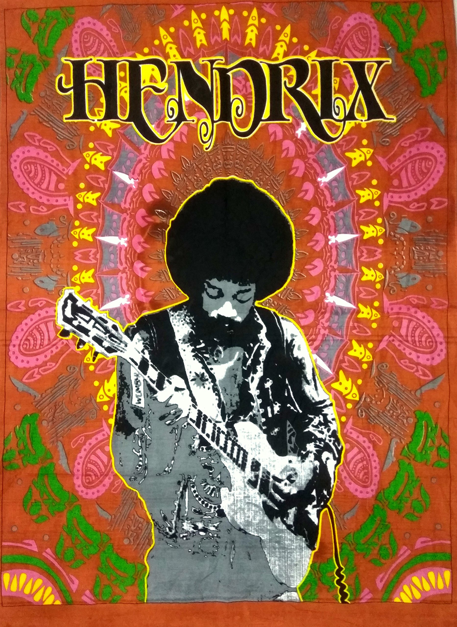 ICC Jimi Hendrix Guitar Poster Wall Hanging Tapestries Jimmie Hendrix Classic Rock legend Music Tapestry Jimmy Bohemian Decoration Psychedelic Hippie Large Vintage Decor Brown