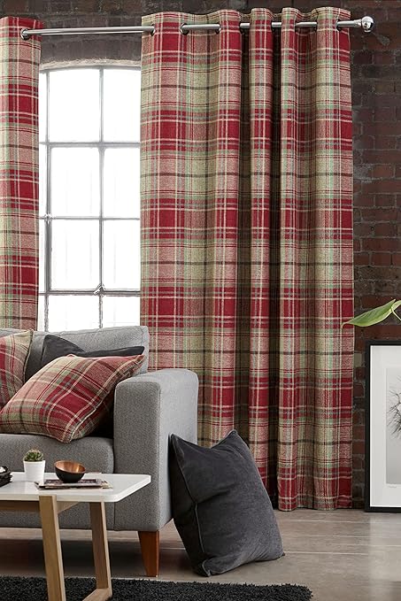 Next Thermal Morcott Woven Check Eyelet Curtains 228cmx229cm