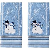 SKL Home Christmas Winter Friends Snowman Hand Towel 2pc Set for Bath/Kitchen & Gift, Blue