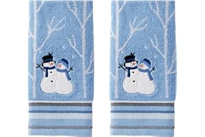 SKL Home Christmas Winter Friends Snowman Hand Towel 2pc Set for Bath/Kitchen & Gift, Blue