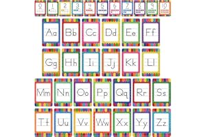 Alphabet Bulletin Board Set, 37 PCS ABC Wall Decorations 26 Upper/Lower Case Letters Plus 0-10 Numbers Small Posters for Pres
