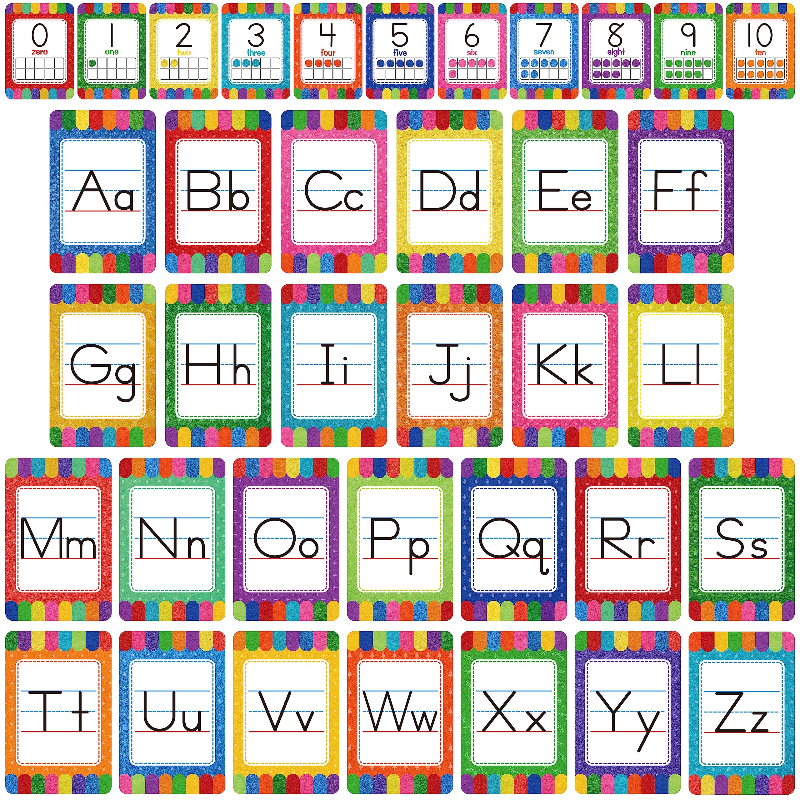 Photo 1 of Alphabet in Board Set, 37 PCS ABC Wall Decorations 26 Upper/Lower Case Letters plus 0-10 Numbers Small Posters for Preschool, Kindergarten Classroom Playroom Bedroom Decorations for Students