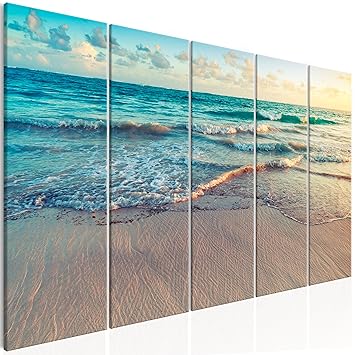 decomonkey Akustikbild Meer Strand 225x90 cm 5 Teilig Bilder Leinwandbilder Wandbilder XXL Schallschlucker Schallschutz Akust