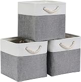 Mangata Cube Storage Boxes 30x30x30cm Grey White 3 Pack Fabric Collapsible view 1