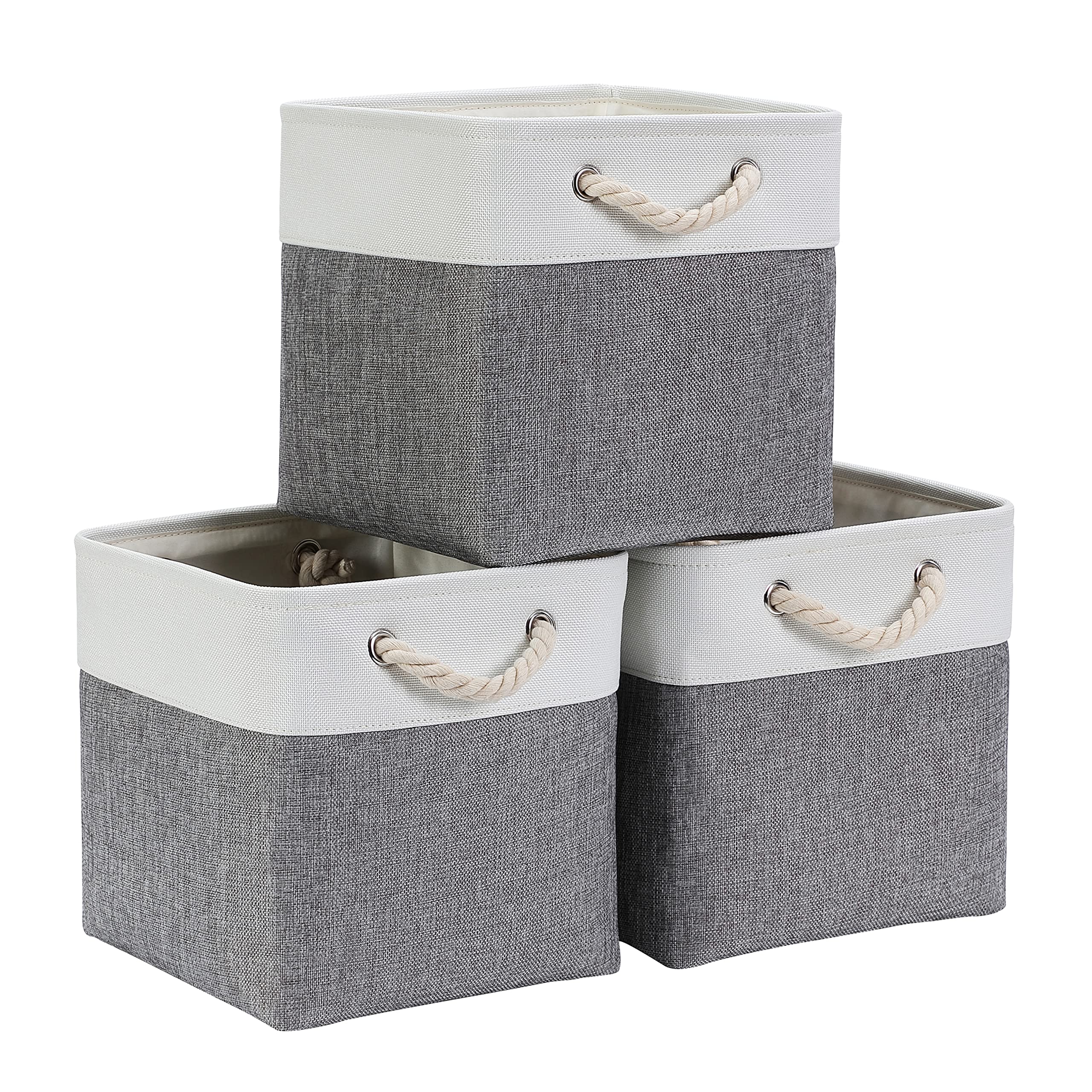 Mangata Cube Storage Boxes 33x33x33cm, Fabric Storage Basket for Cupboards, Shelves, Closet, Grey White（13 x 13 inch, 3 Pack）