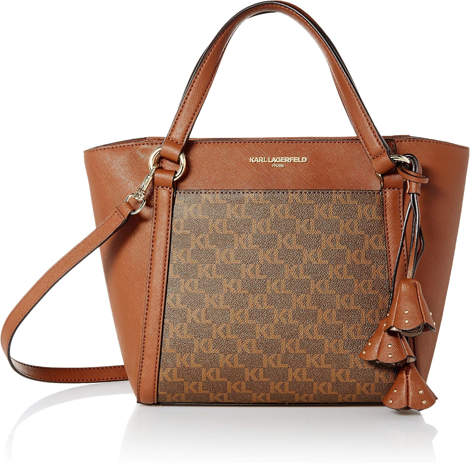 Karl Lagerfeld Paris Women's Iris Monogram Satchel Bag, Brown/Khaki