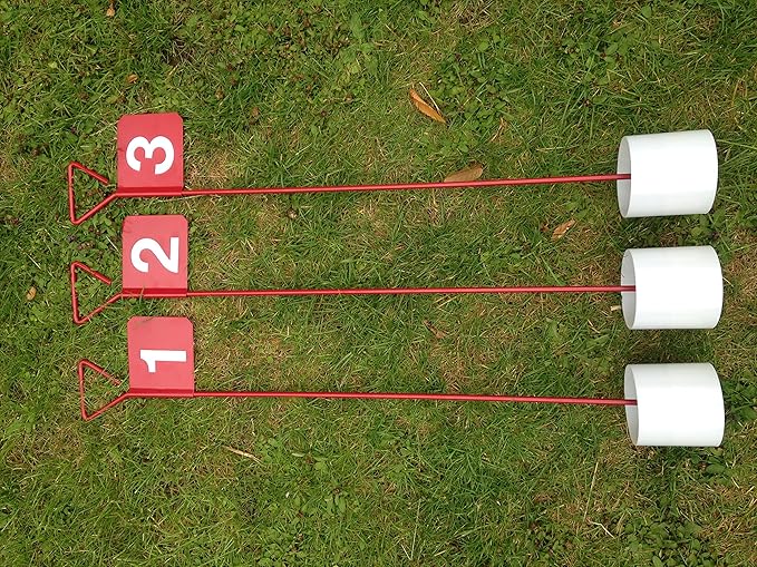 JL Golf 3 x numbered Metal Professional Putting Green Flag and Hole Cup