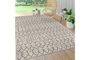 JONATHAN Y SMB108E-8 Ourika Moroccan Geometric Textured Weave Indoor Outdoor Area Rug, Bohemian, Rustic, Scandinavian Easy Clean,Bedroom,Kitchen,Backyard,Patio, Non-Shed, Light Gray/Black, 8 X 10