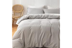 HeimenAogo 600 Tc Egyptian Cotton Duvet Cover King Size Ultra Soft and Breathable Bedding Set with Zipper Closure Long Staple Washed Cotton Duvet Cover Light Grey 3 Pcs