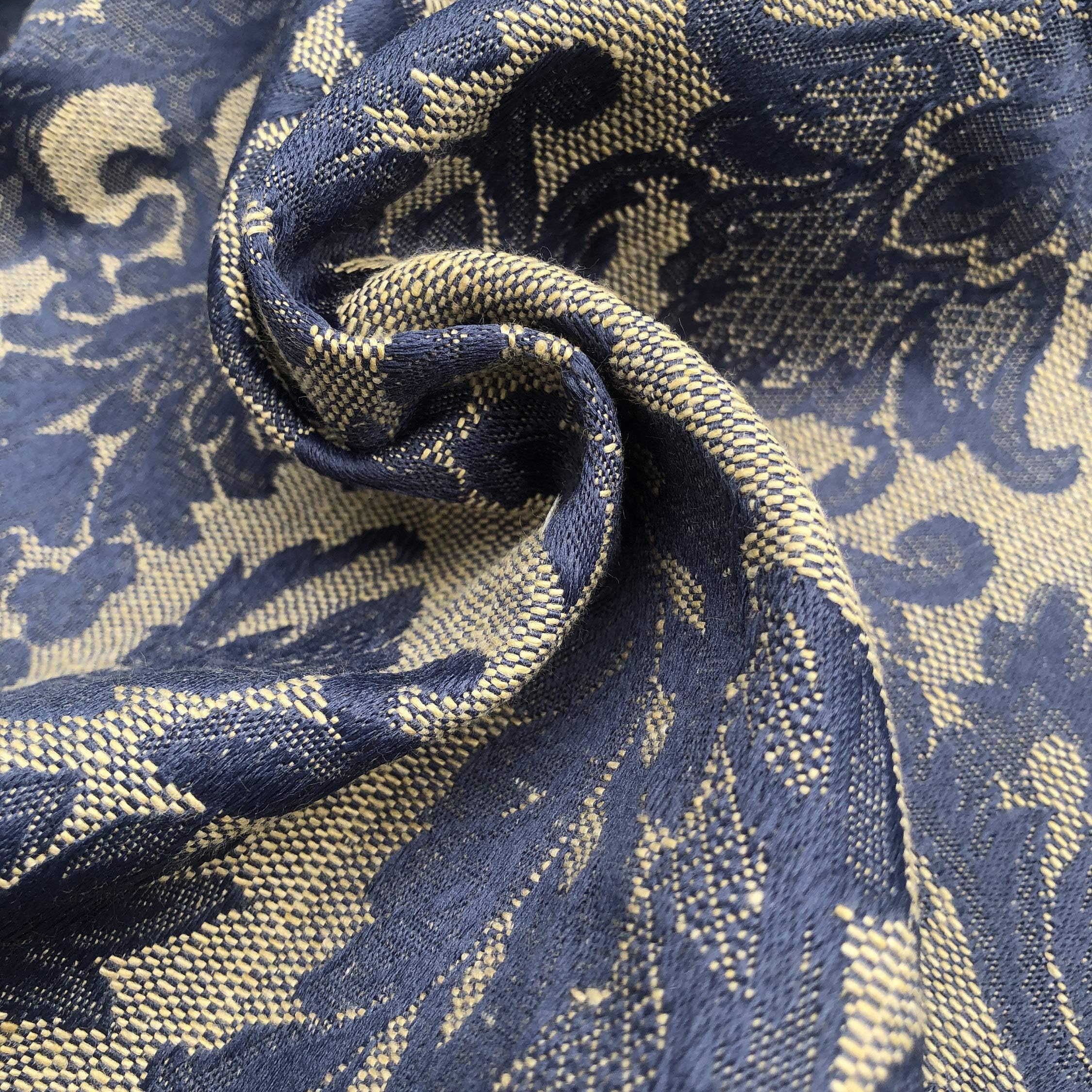 60" Cotton Acrylic Blend Floral Flower Jacquard Heavy Upholstery Blue & Beige Woven Fabric by The Yard