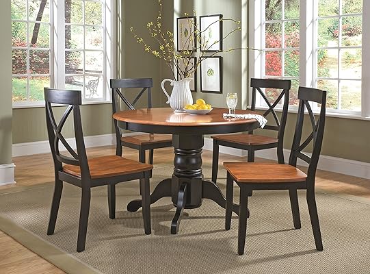 Home Styles Cottage Black/Oak 5-Piece Round Dining Set, 42"