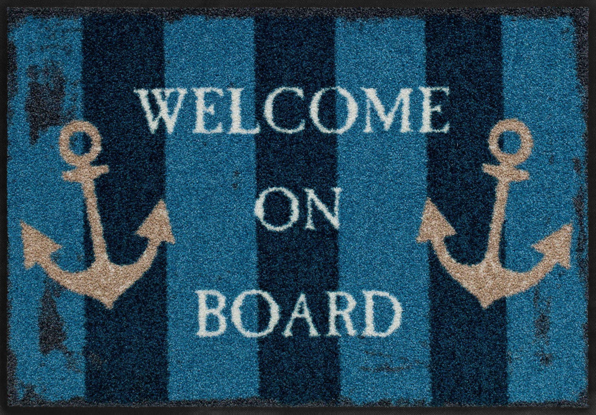 Salon Lßwe Washable Door Mat - Door mat Welcome on Board Nautical Anchor