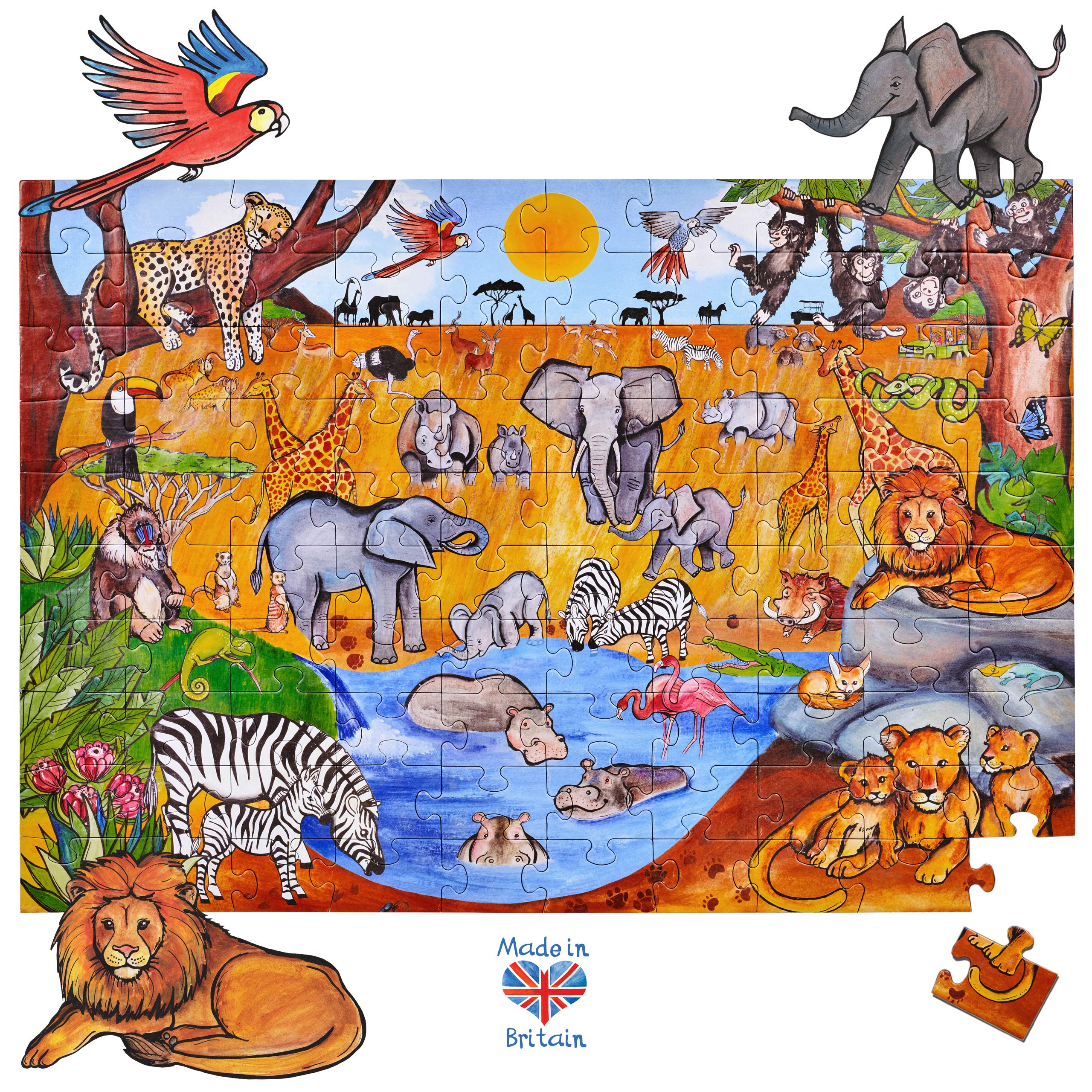 Amonev floor puzzles 100 pieces puzzles for both table and floor with easy to handle thick pieces making it a great gift for any occasion (Safari)