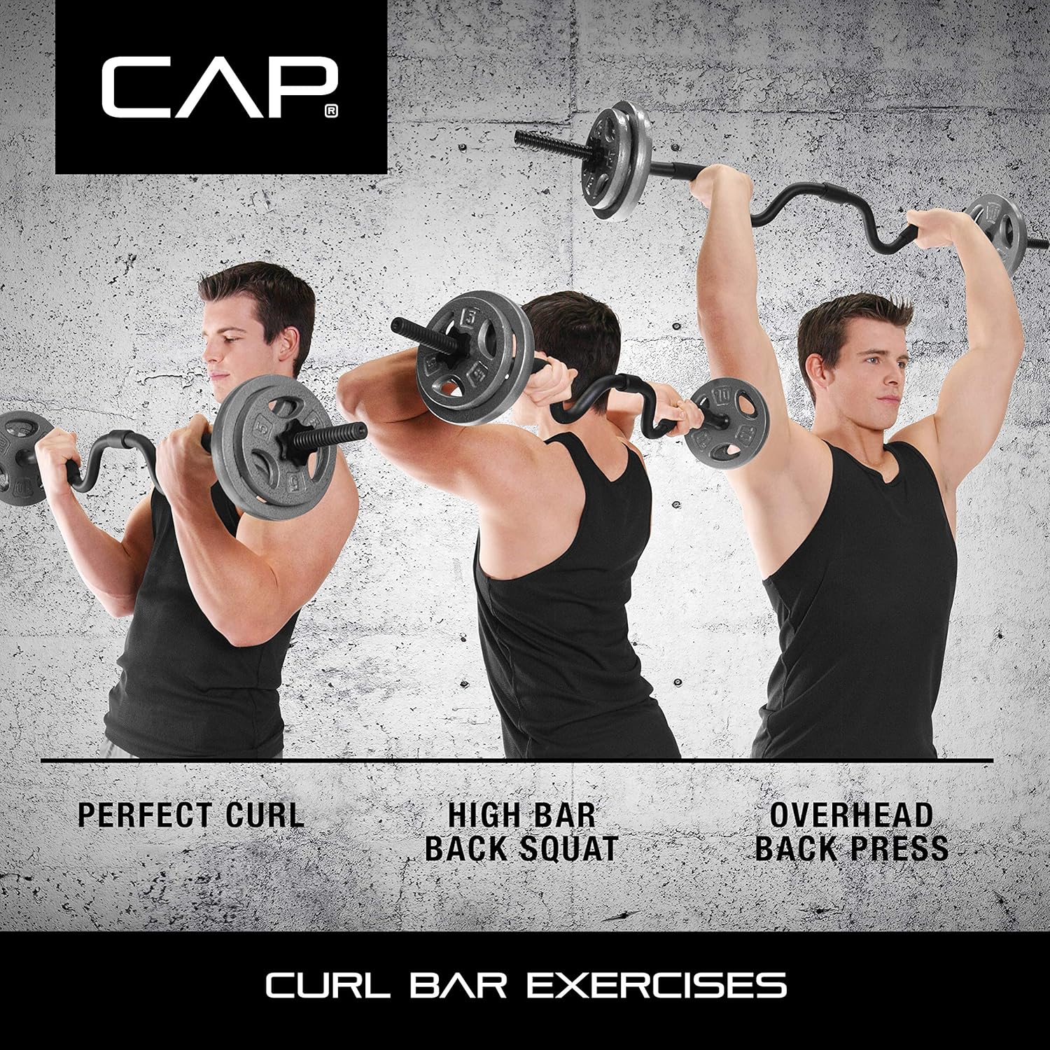 CAP Barbell RB-48T2B Super Curl Bar, Black, 48" : Sports & Outdoors