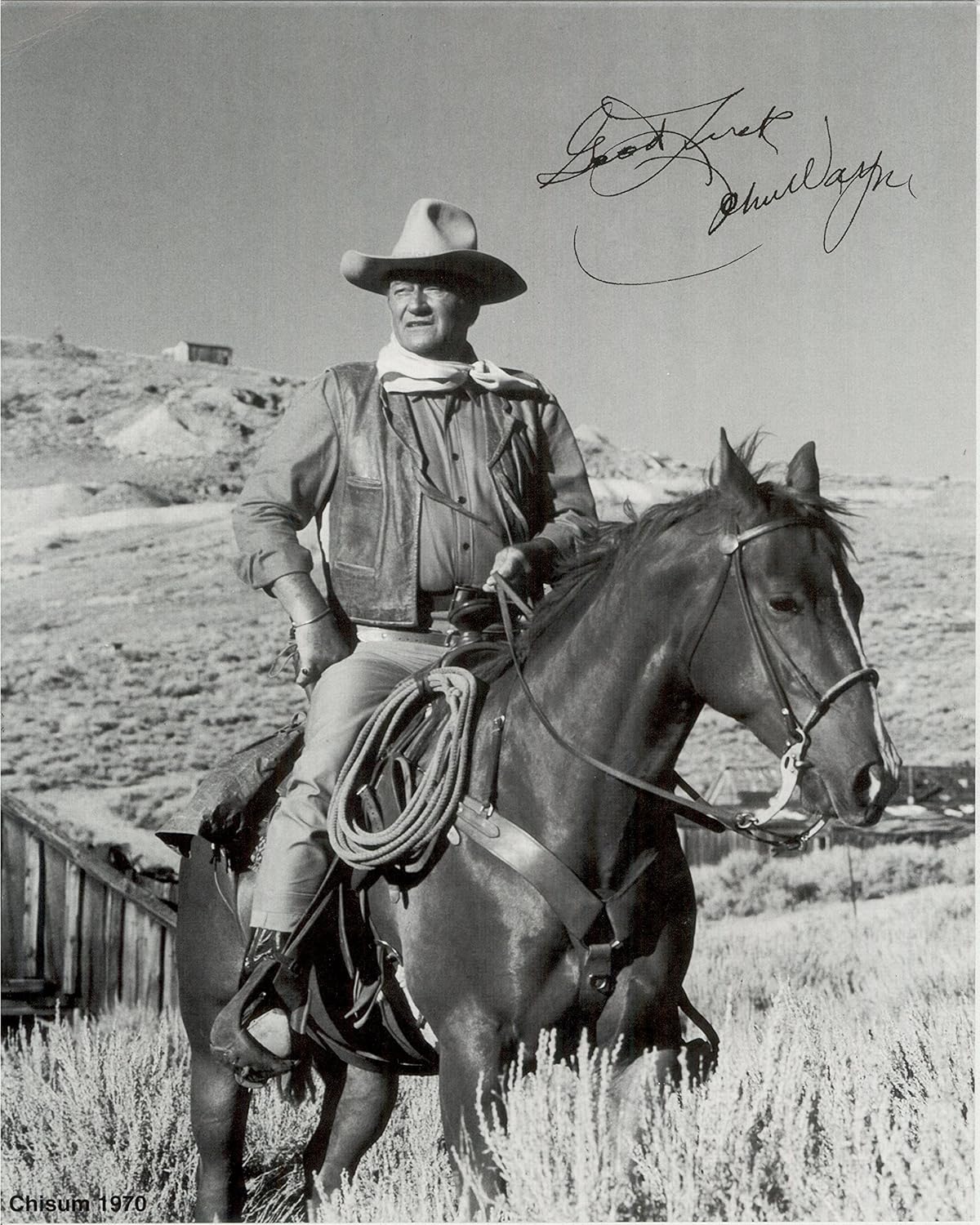 Photographs - JOHN WAYNE CHISUM AUTOGRAPHED PHOTO COPY JW-50
