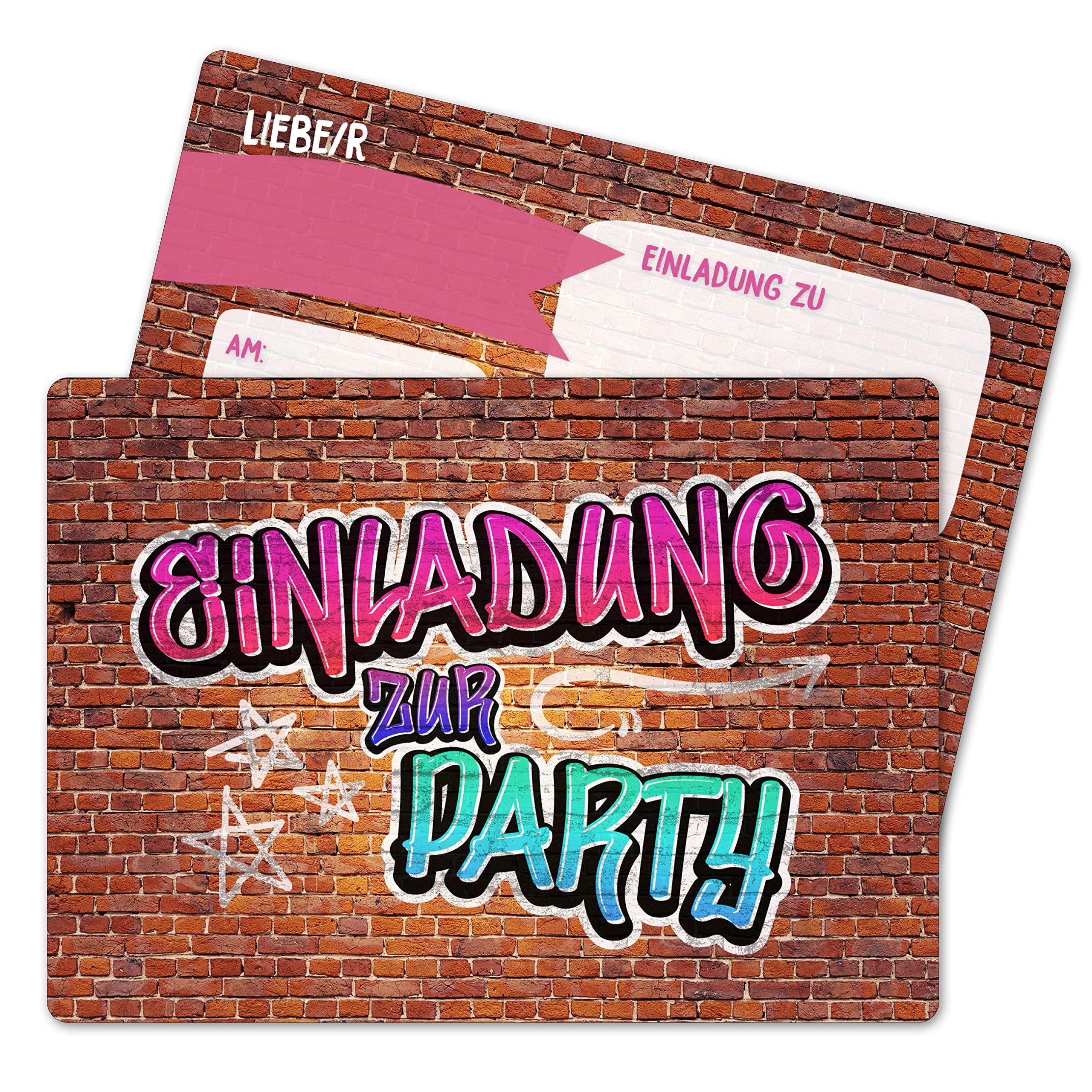 12 birthday invitation cards for teenage girls – motif grafitti pink – birthday invitations for your birthday party (DIN A6 with rounded corners)