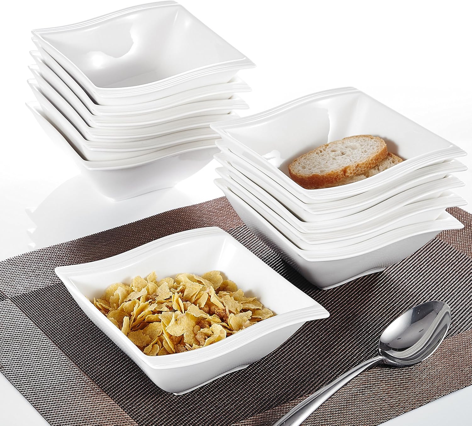 MALACASA, Serie Flora, 12 TLG. 5,75 Zoll Porzellan Schüsseln Set Salatschüsseln DessertSchälen Rührschüsseln für 12 Personen