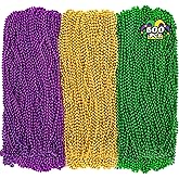 Huskein 500PCS Mardi Gras Beads, 33" Mardi Gras Beaded Necklace, Purple Gold Green Mardi Gras Accessories, Women Men Party Beads Parade Throws Bulk for Christmas Pirate Wedding