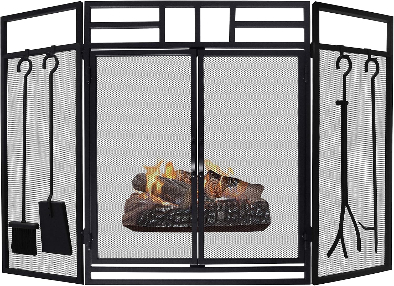 Fireplace Screen, Fireplace Tool Sets, 3Panel Large Steel Mesh
