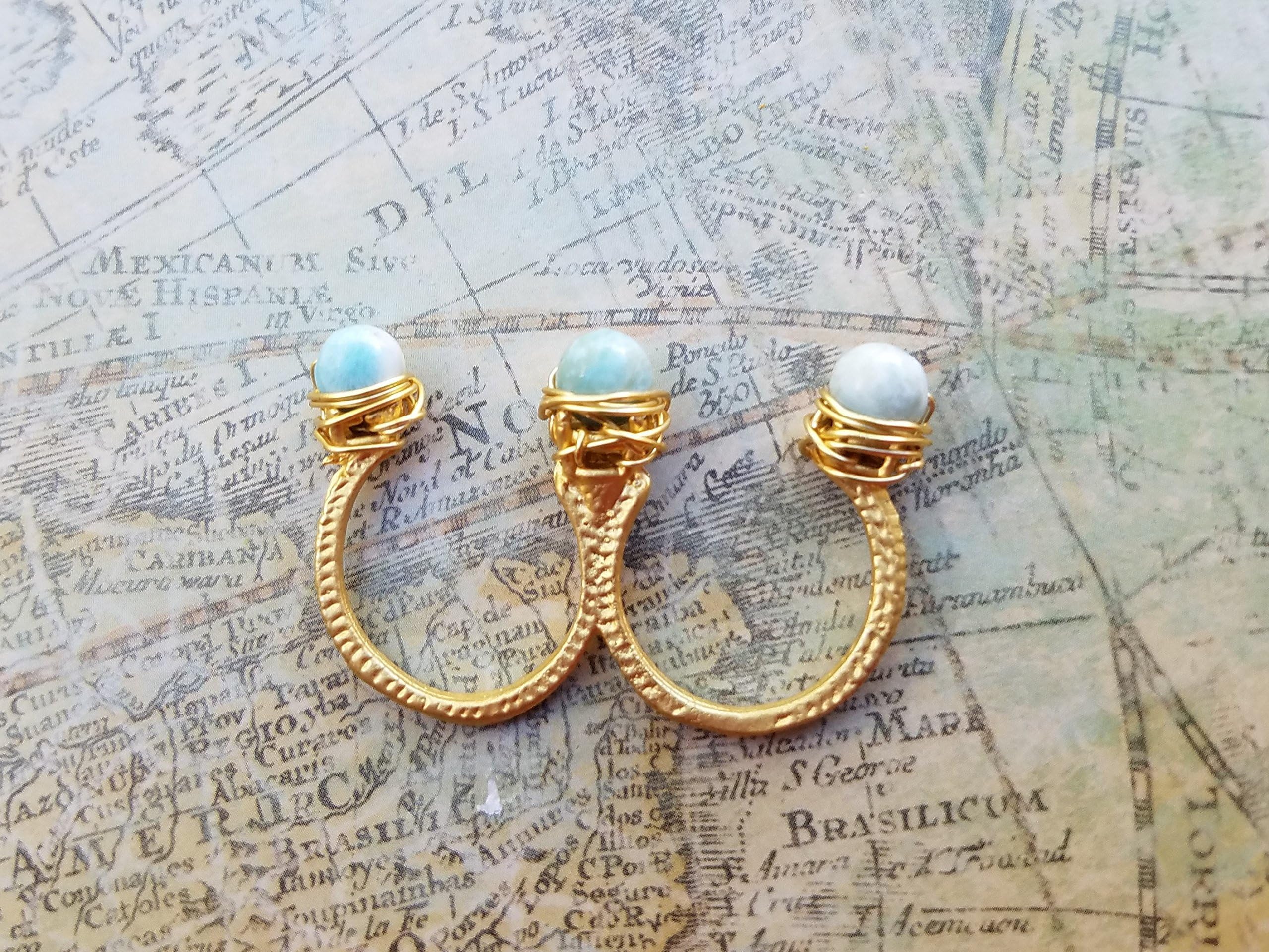 2 Finger Ring, Genuine Caribbean Larimar Statement Ring, Larimar Ring, Two Finger Ring, Statement Ring, Multi Finger Ring