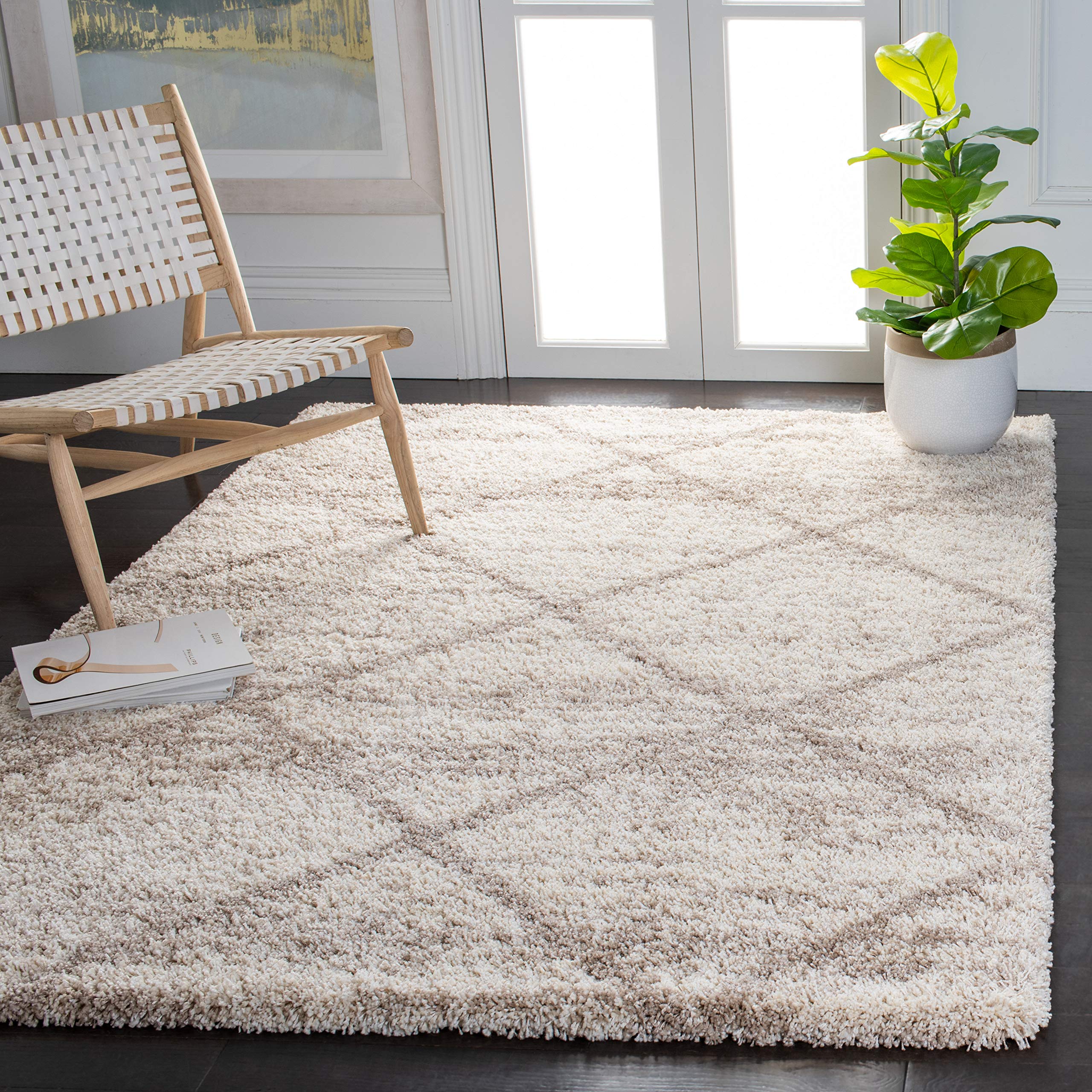 SAFAVIEH Hudson Shag Collection Area Rug - 8' Square, Multi Ivory & Beige, Modern Trellis Design, Non-Shedding & Easy Care, 2-inch Thick Ideal for High Traffic Areas in Living Room, Bedroom (SGH281H) Image SAFAVIEH Hudson Shag Collection Area Rug - 8' Square, Multi Ivory & Beige, Modern Trellis Design, Non-Shedding & Easy Care, 2-inch Thick Ideal for High Traffic Areas in Living Room, Bedroom (SGH281H) Image