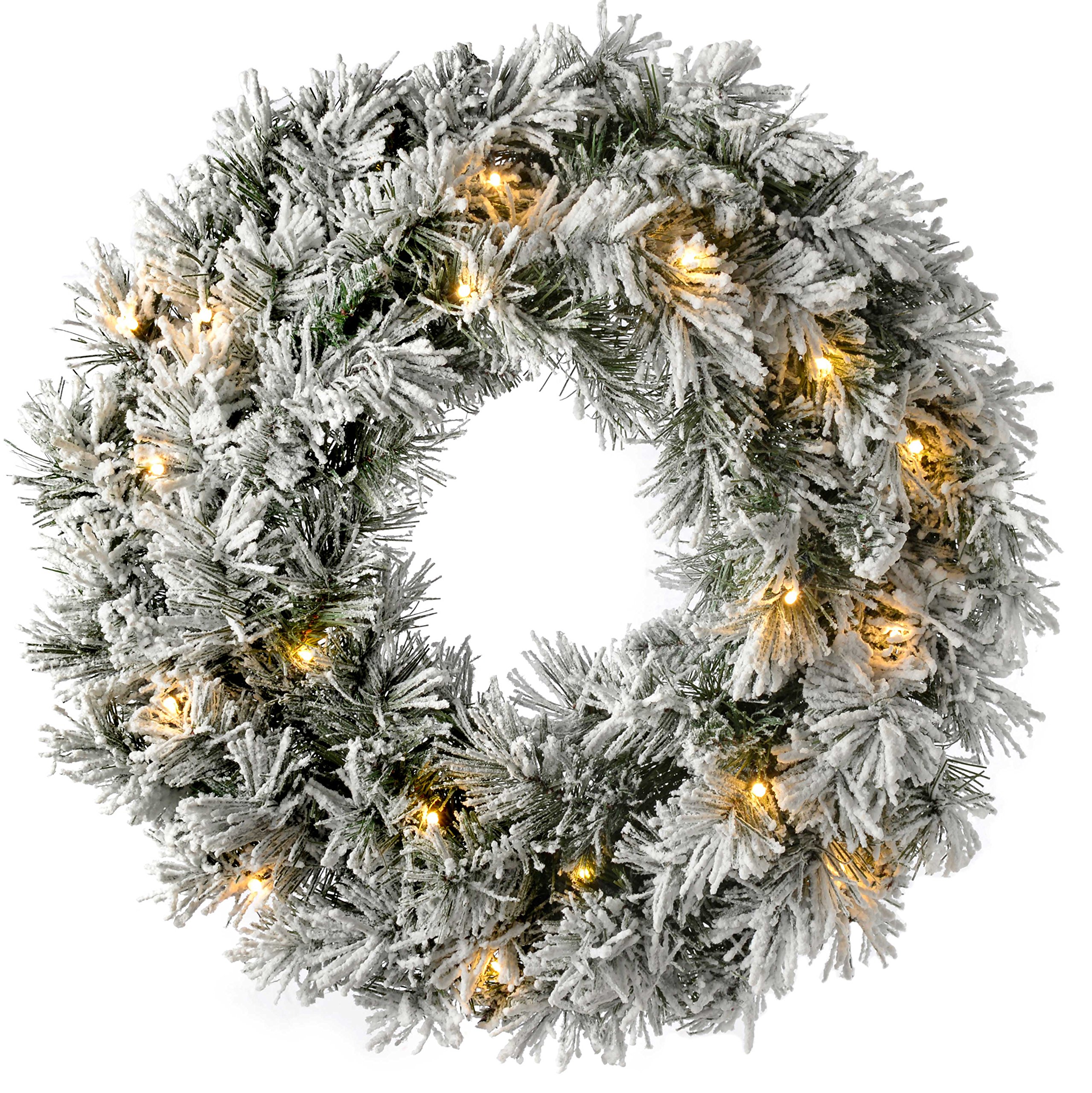 WeRChristmas Pre-Lit LED Snow Flocked Spruce Wreath Christmas Decoration, Plastic, White, 60 cm