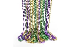 BNIKION 24 Pack Mardi Gras Beads Necklace Bulk New Oorleans Beads 33in Metallic Necklaces Dozen Carnival Necklace for Mardi Gras Party Events Party St. Patrick's Day Costume Necklace in Gold Green Purple Bead