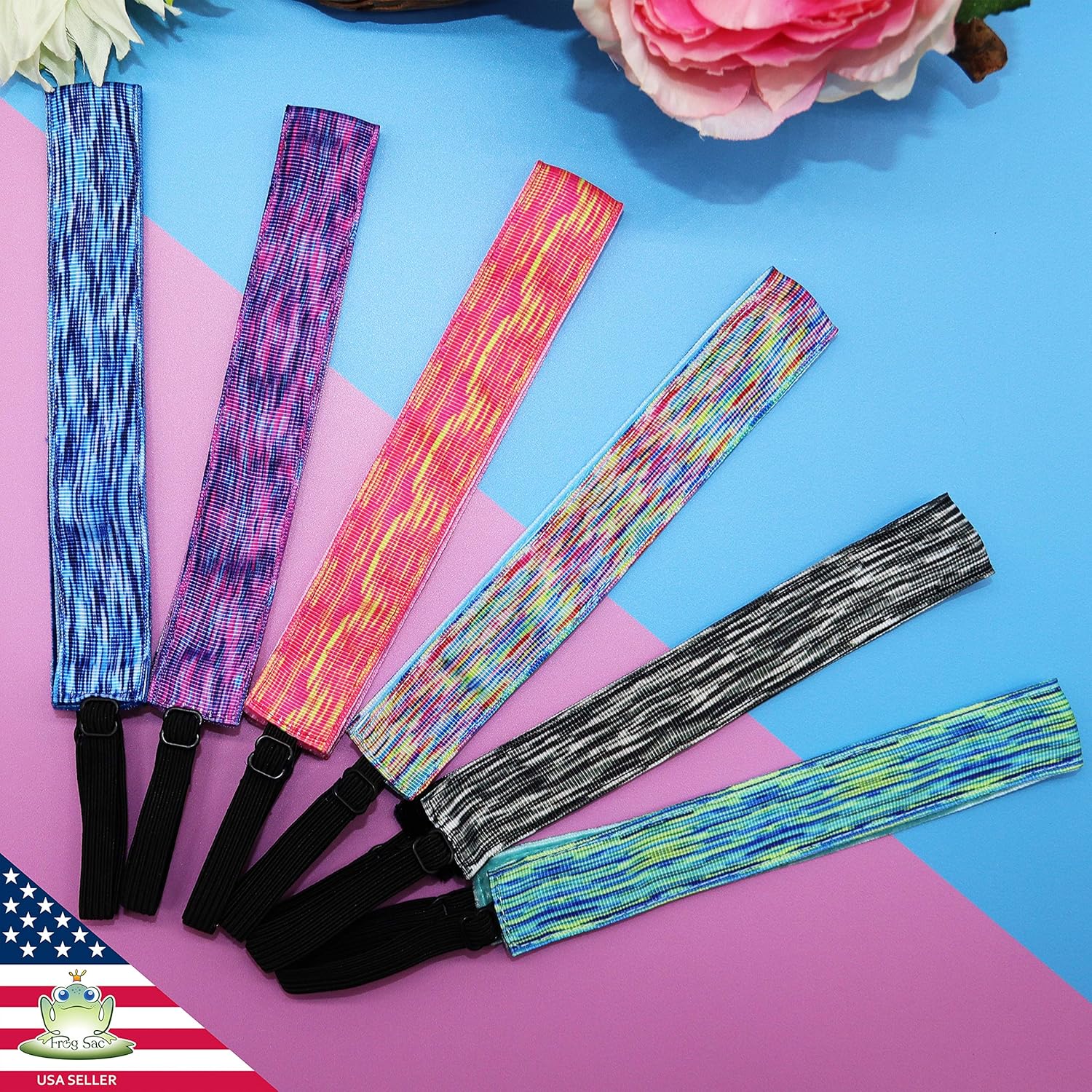 FROG SAC 6 PCS Space Tie Dye Headbands for Teen Girls, Adjustable No Slip Hairband Pack, Comfortable Tie-Dye Head Bands for Kids, Tiedye Hair Accessories Party Favors for Women, VSCO Girl Headband: Beauty