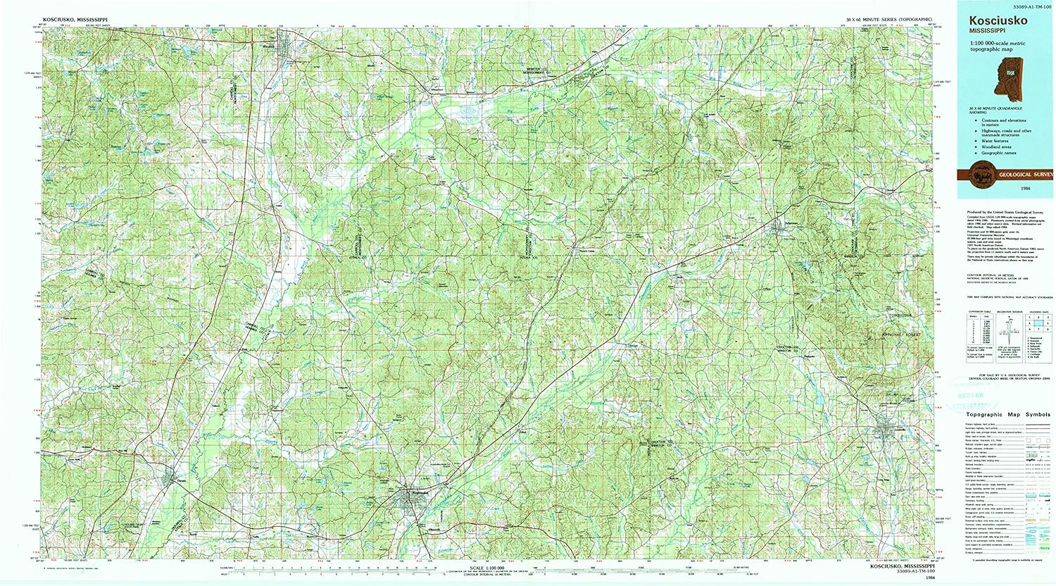 YellowMaps Kosciusko MS topo map, 1100000 Scale, 30 X 60