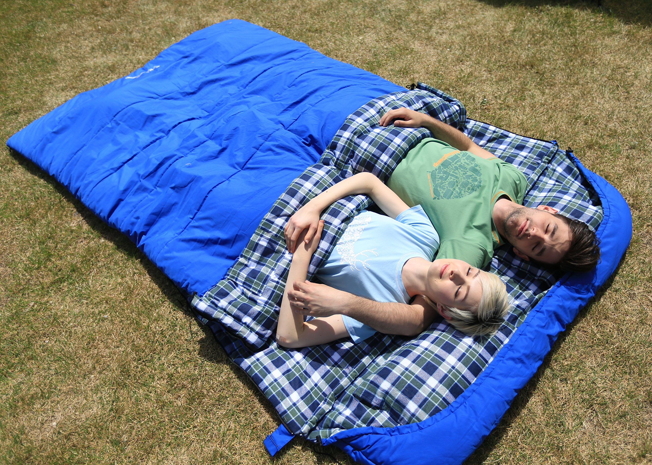 KingCamp All Season 5F/-15C Poly-cotton Sleeping Bag Cotton Flannel Lining with Pillow (Queen, Adult, Youth Size)