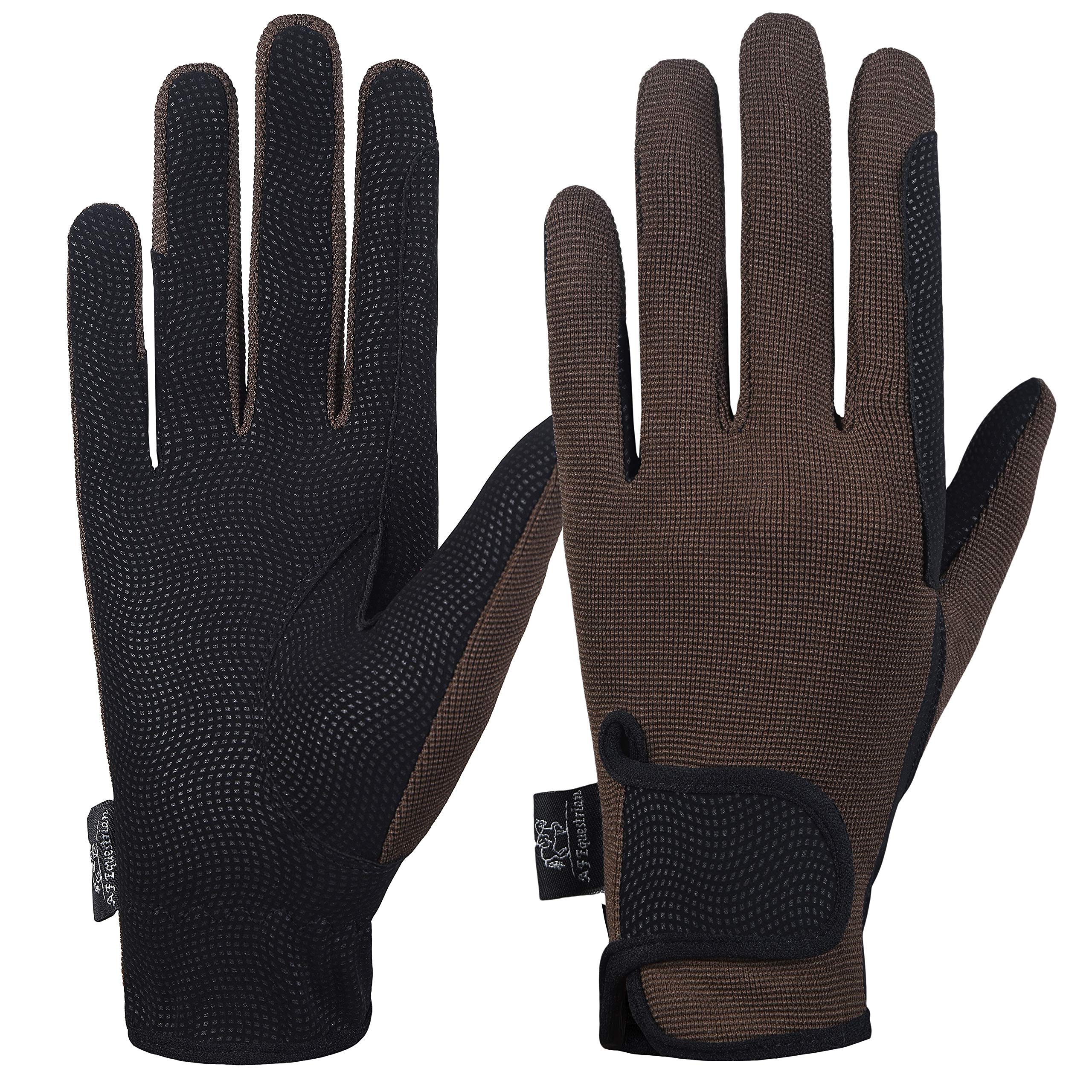 AFE Ladies Horse Riding Gloves Track Fabric Gloves Synthetic Leather Equestrian Black Stretch Fabric (Small)