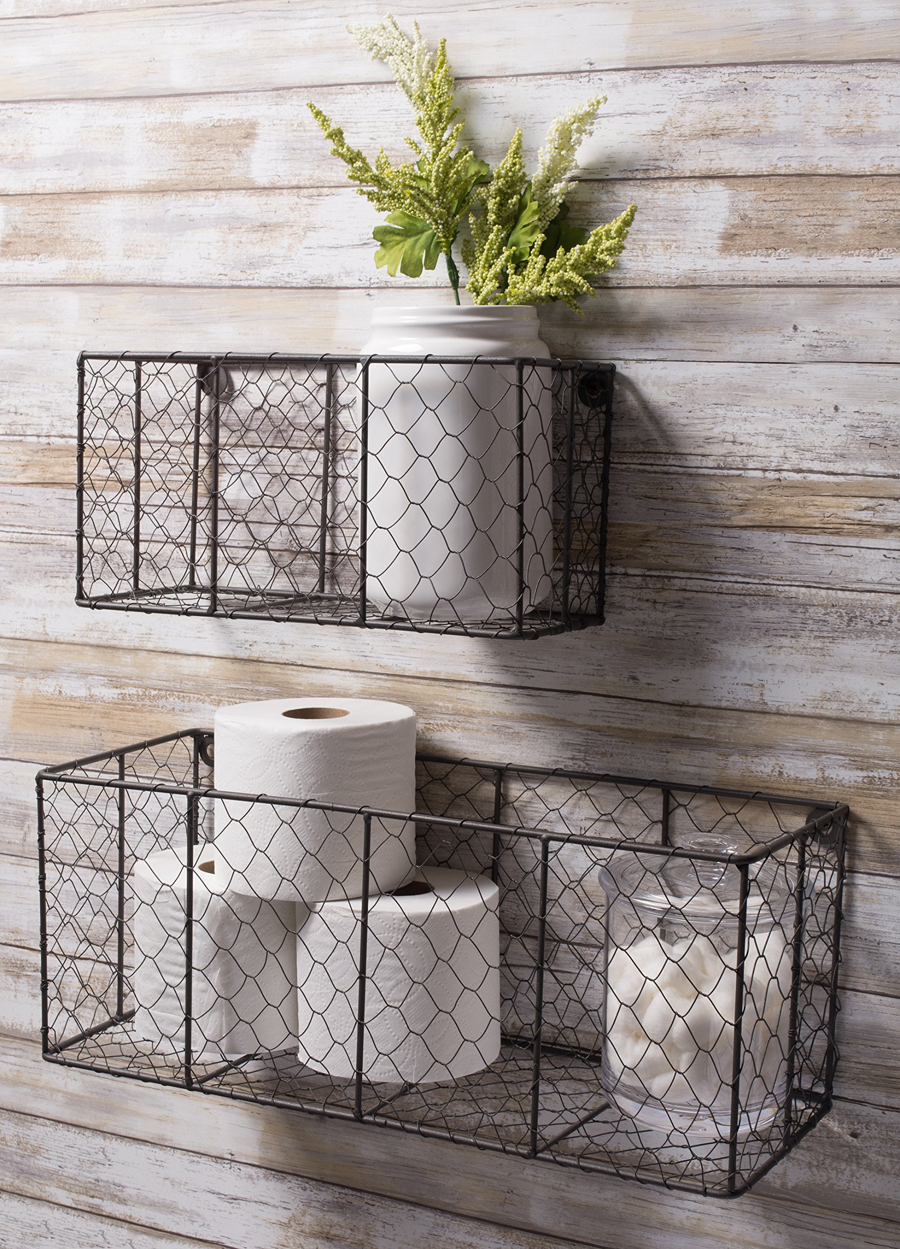 DII Farmhouse Vintage Chicken Wire Wall Basket, Set of 2 Assorted