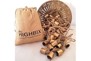 HIGHBIX 4cm Small Vintage Rustic Lucky Tin Metal Cow Bells Handmade Christmas Décor Bells on Jute Rope (30, Cylinder)