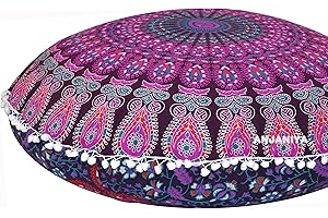 ANJANIYA - 32" Peacock Mandala Bohemian Yoga Meditation Floor Pillow Cover Comfortable Home Car Bed Sofa Cushion Couch Seating Large Zipped Throw (32 inches, Pink Purple)