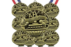 Express Medals Pack of 10 (or More) Engraved Scholastic Academic Award Medals with RWB Neck Ribbons