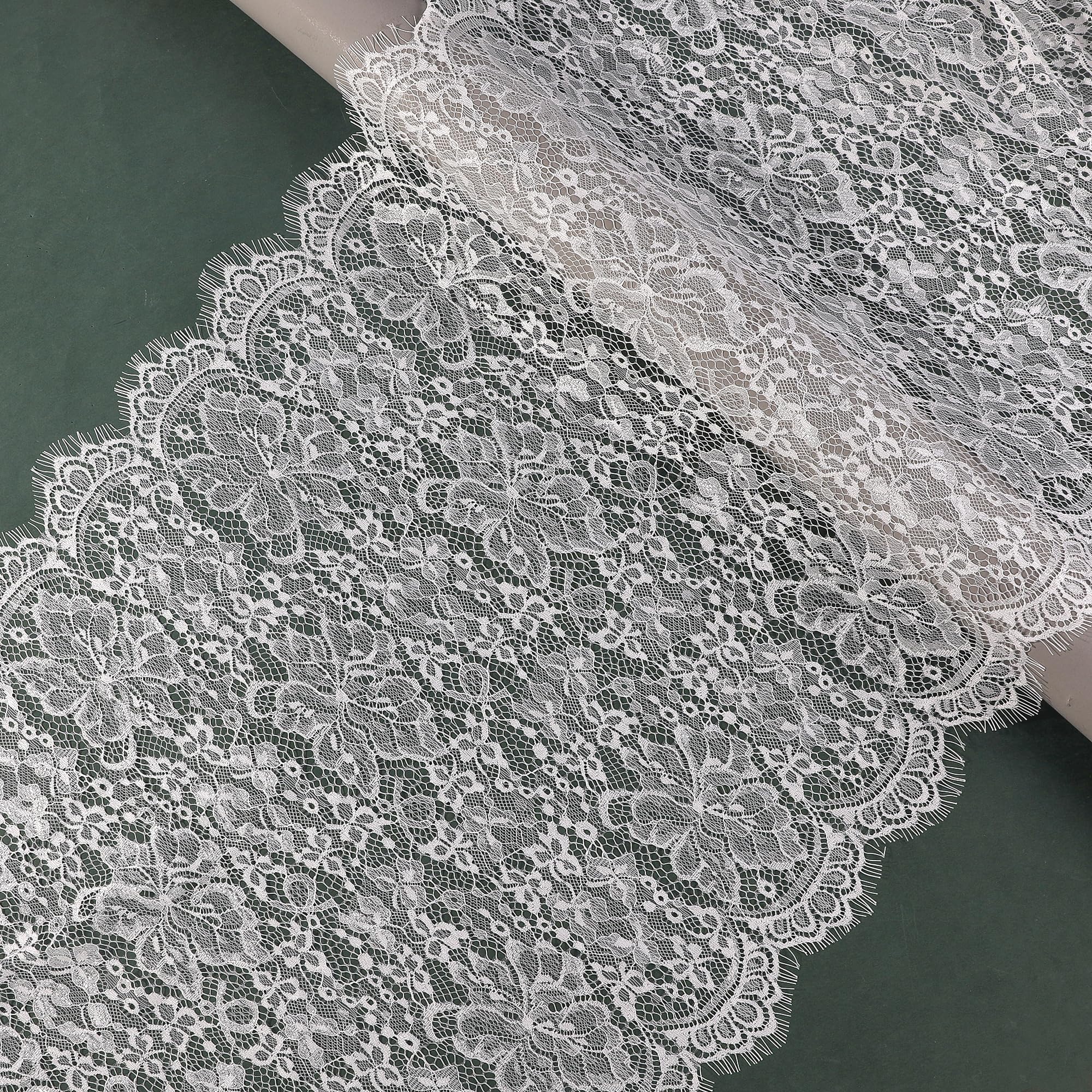 Photo 1 of 18 Inches ~ 21 Inches Wide 3 Yards Length French Eyelash Edge Embroidered Vintage Floral Lace Fabric Material for Sewing Clothes Dress (Pattern2, 18.9")