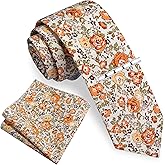 GUSLESON Fashion 2.4"（6cm） Cotton Floral Printed Necktie Tie Clip and Pocket Square Sets + Gift Box