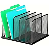 Kuntine.B Desk File Organizer 5 Sections Upright Mesh Desktop Organizer File Sorter Office Organization File Holder for Home, Office & Classroom