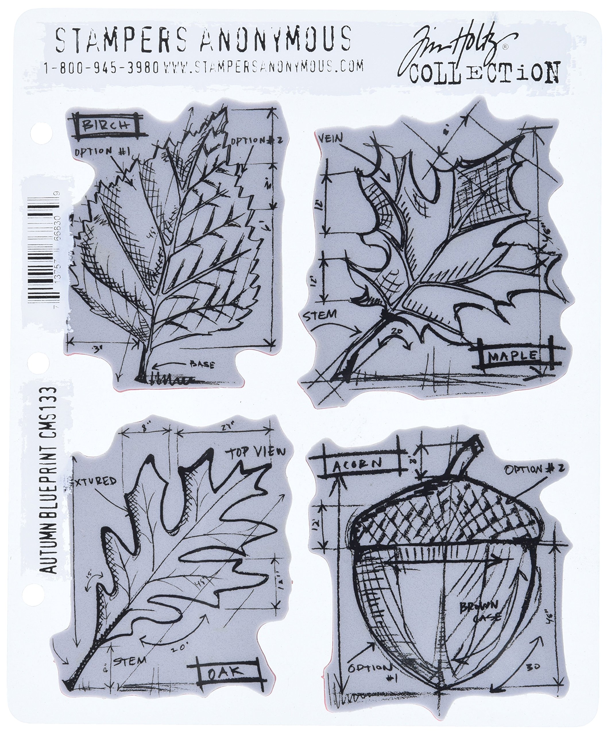 Stampers Anonymous CMS-133 Tim Holtz Cling Mounted Stamp Sets Autumn Blueprint Rubber Stamp