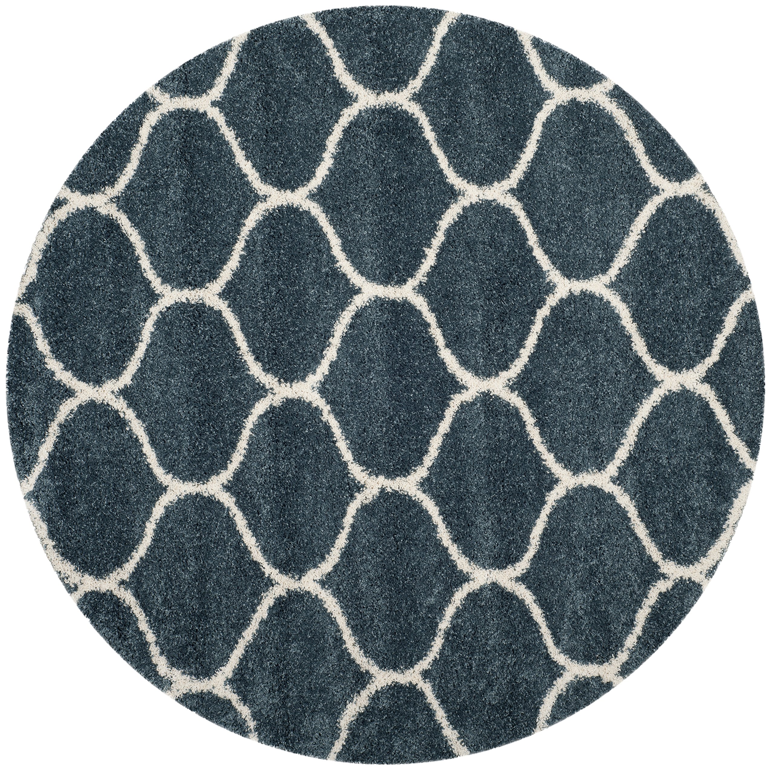 SAFAVIEH Hudson Shag Collection 9' Round Slate Blue/Ivory SGH280L Moroccan Ogee Trellis Non-Shedding Living Room Bedroom Dining Room Entryway Plush 2-inch Thick Area Rug Image