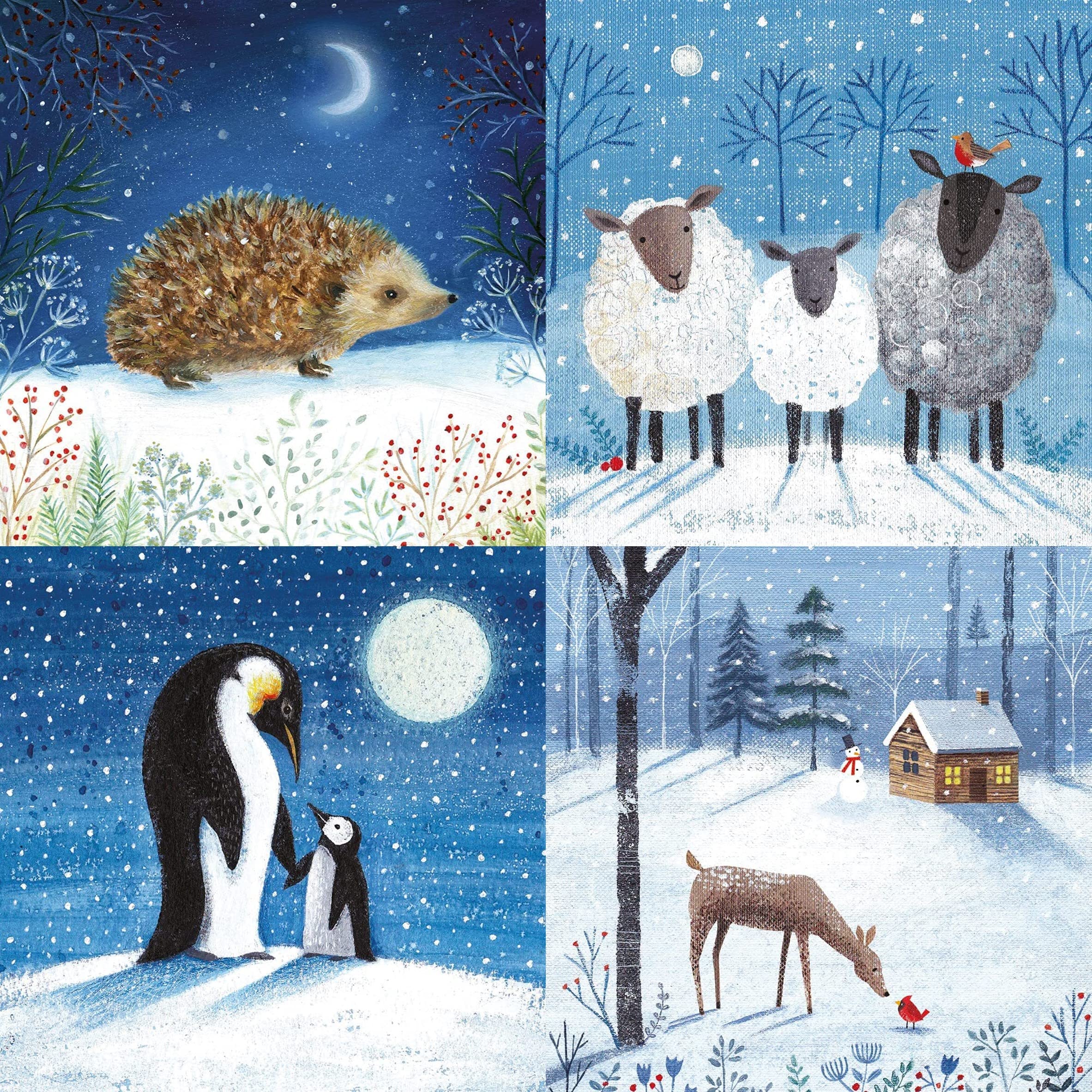 Museums & Galleries Charity Christmas Cards Pack of 20 - Festive Animals Moonlit in the Snow - Assorted Premium Greeting Cards Multipack with Envelopes - 5 Each of 4 Designs - Supporting UK Charities
