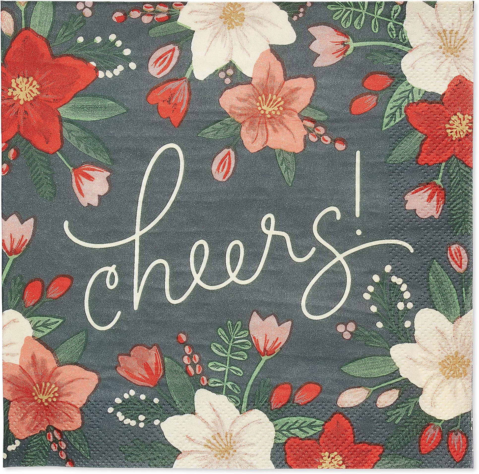 American Greetings 50-Count 6.5 in. x 6.5 in. Paper Napkins, Winter Floral Christmas Party Supplies