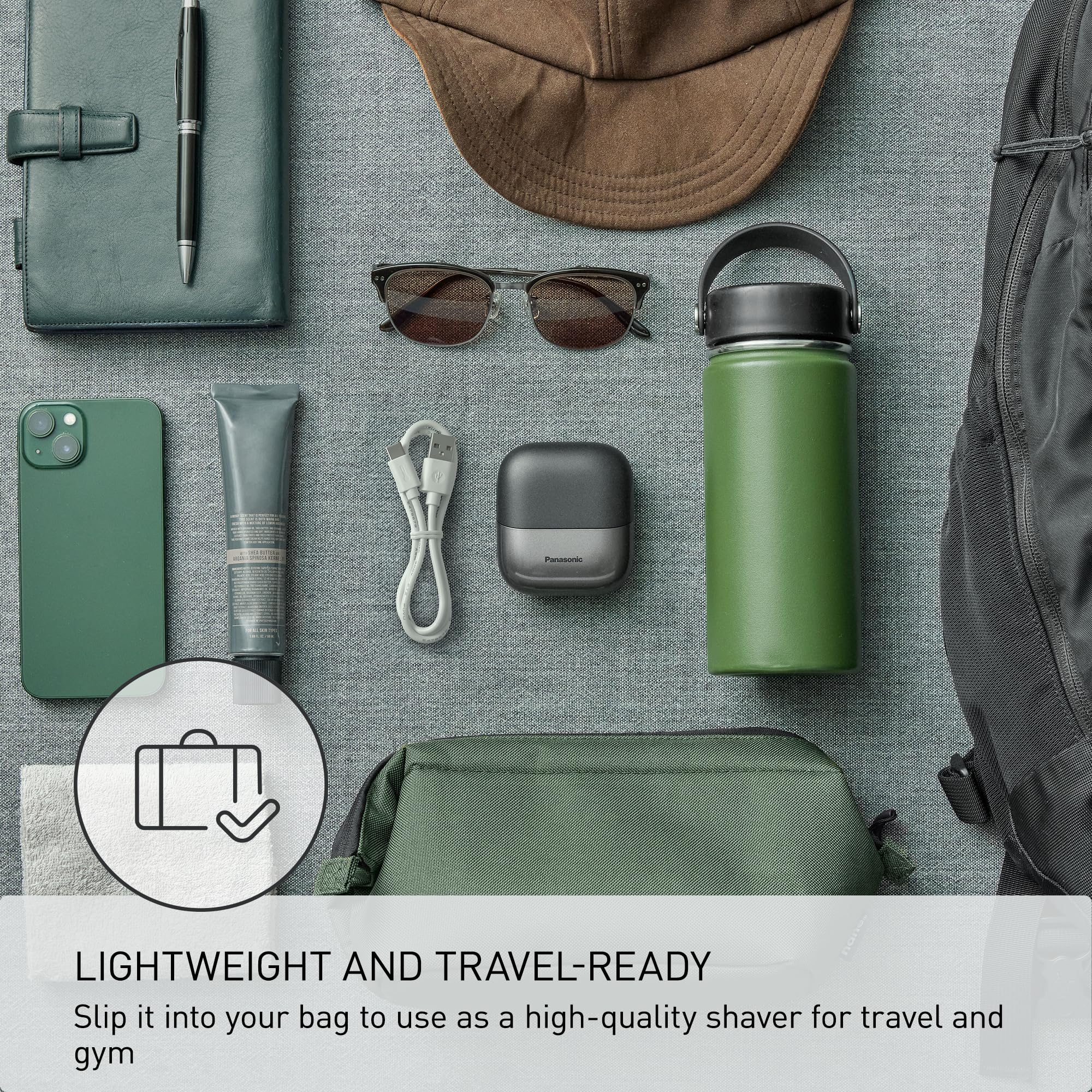Panasonic Swipe Right Travel Shaver for Men, Portable Electric Razor with USB-C Charging, 3-Blade Cutting System and Beard Sensor Technology, Wet/Dry Use - ES-CM3A-K